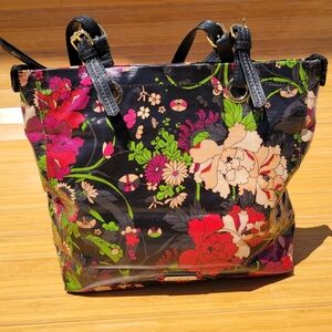 Sakroots Floral Black Red Pink Zip Tote Purse Shoulder Bag
